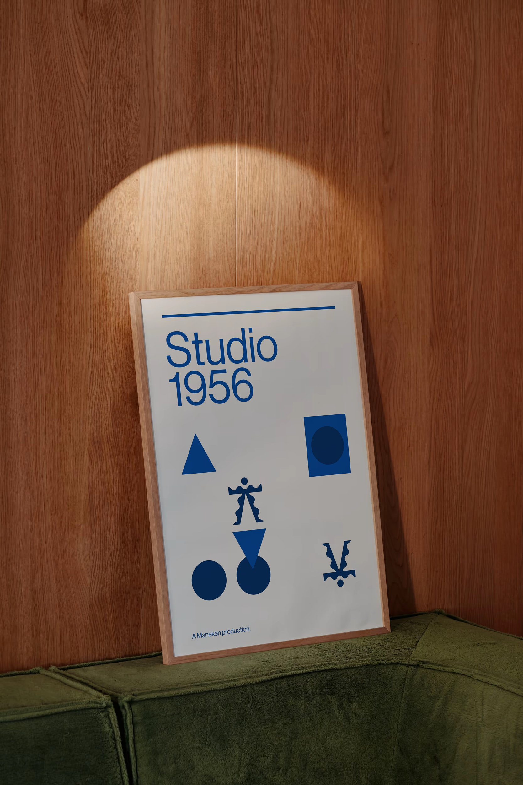 Photography of framed print mockup for design visualization.