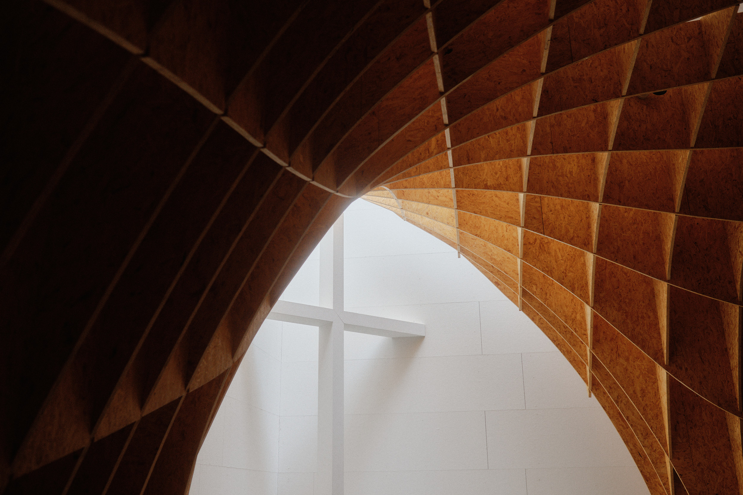 Architectural detail of Autobahnkirche Siegerland, a contemporary motorway church near Wilnsdorf in Germany.
